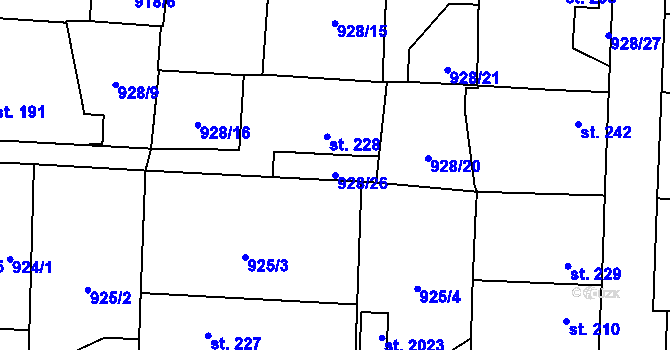 Parcela st. 928/26 v KÚ Holýšov, Katastrální mapa