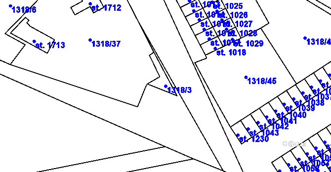 Parcela st. 1318/3 v KÚ Holýšov, Katastrální mapa