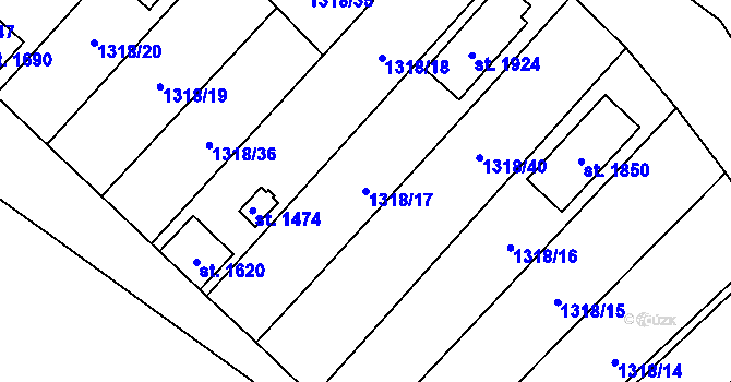 Parcela st. 1318/17 v KÚ Holýšov, Katastrální mapa
