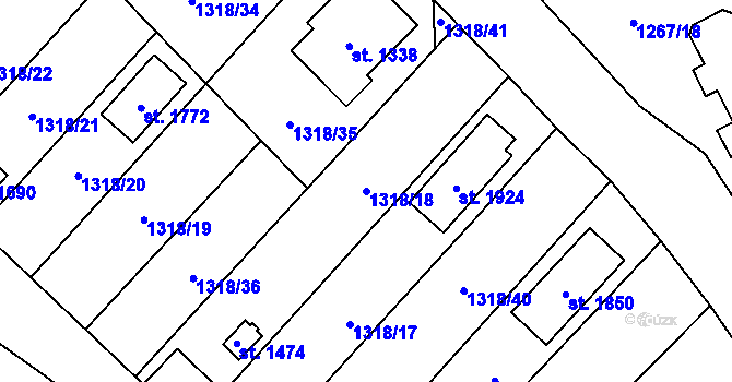 Parcela st. 1318/18 v KÚ Holýšov, Katastrální mapa