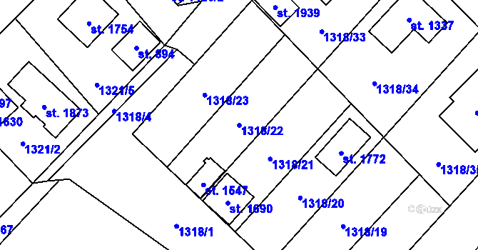 Parcela st. 1318/22 v KÚ Holýšov, Katastrální mapa