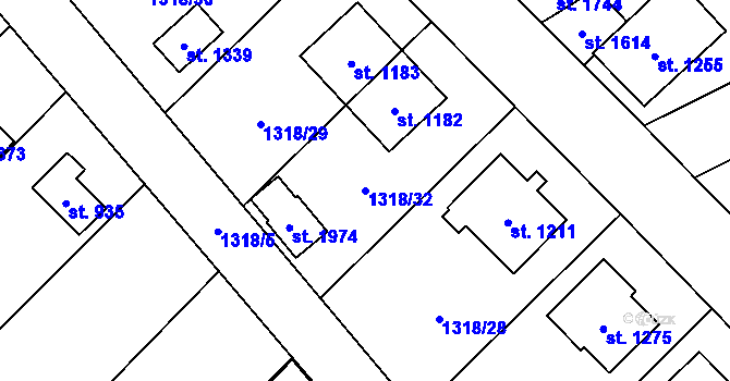 Parcela st. 1318/32 v KÚ Holýšov, Katastrální mapa