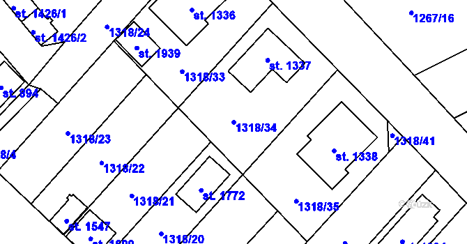 Parcela st. 1318/34 v KÚ Holýšov, Katastrální mapa