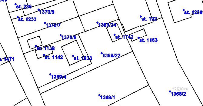 Parcela st. 1369/22 v KÚ Holýšov, Katastrální mapa