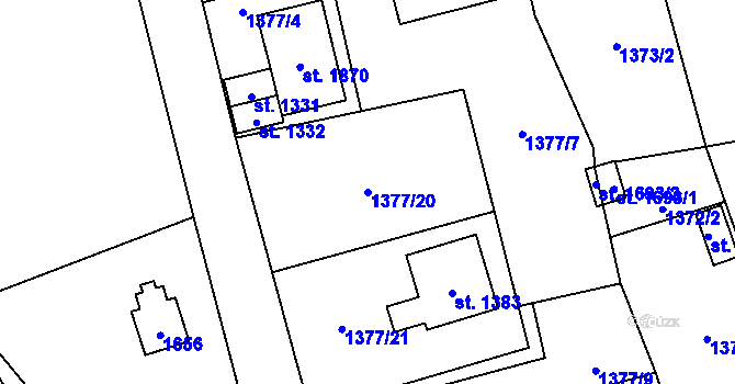 Parcela st. 1377/20 v KÚ Holýšov, Katastrální mapa