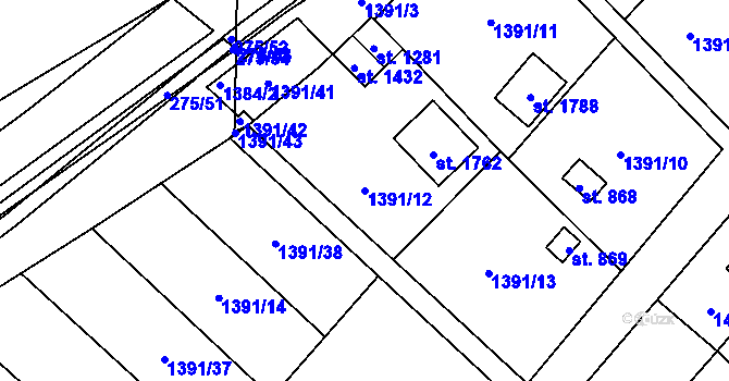 Parcela st. 1391/12 v KÚ Holýšov, Katastrální mapa