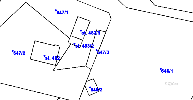 Parcela st. 647/3 v KÚ Holýšov, Katastrální mapa