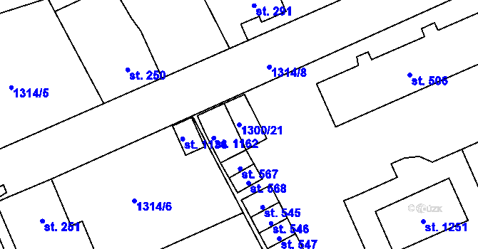 Parcela st. 1300/21 v KÚ Holýšov, Katastrální mapa