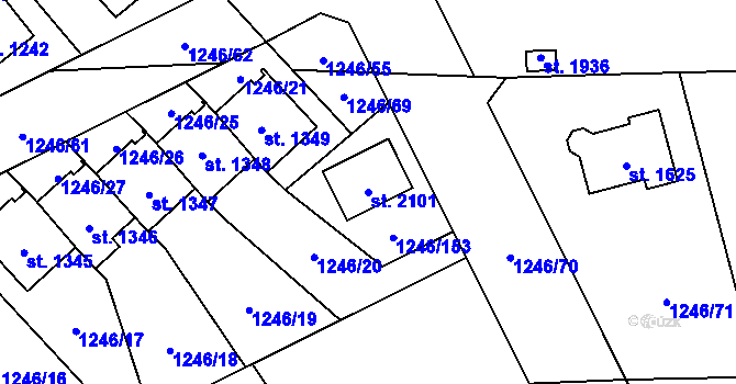 Parcela st. 2101 v KÚ Holýšov, Katastrální mapa