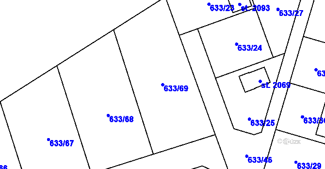 Parcela st. 633/69 v KÚ Holýšov, Katastrální mapa