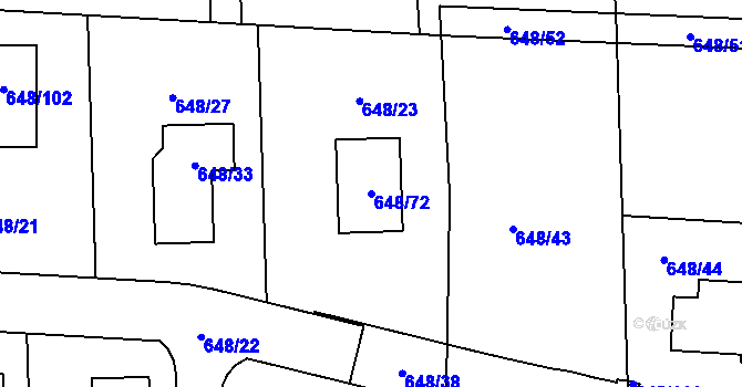 Parcela st. 648/72 v KÚ Homole, Katastrální mapa
