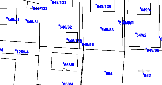 Parcela st. 648/96 v KÚ Homole, Katastrální mapa