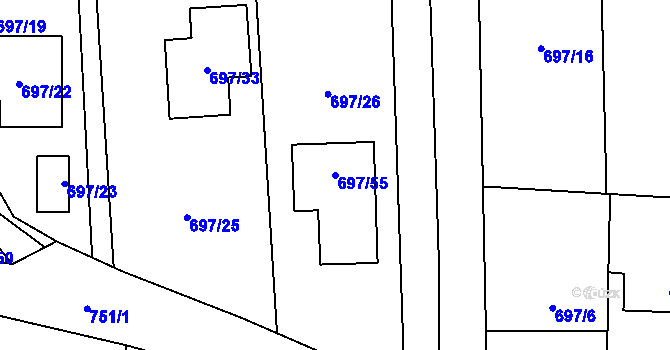 Parcela st. 697/55 v KÚ Homole, Katastrální mapa