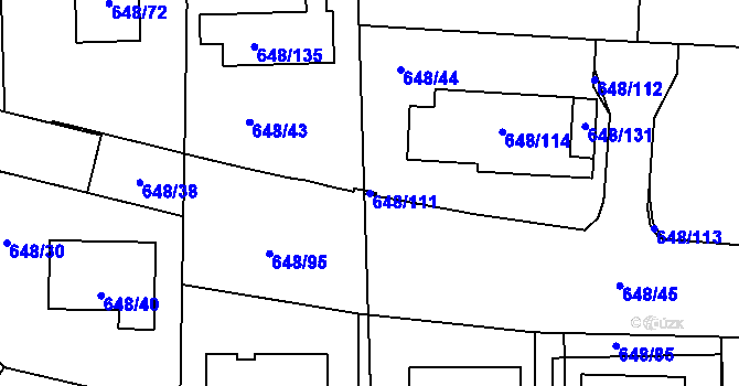 Parcela st. 648/111 v KÚ Homole, Katastrální mapa
