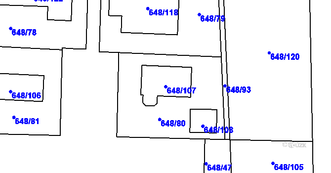 Parcela st. 648/107 v KÚ Homole, Katastrální mapa
