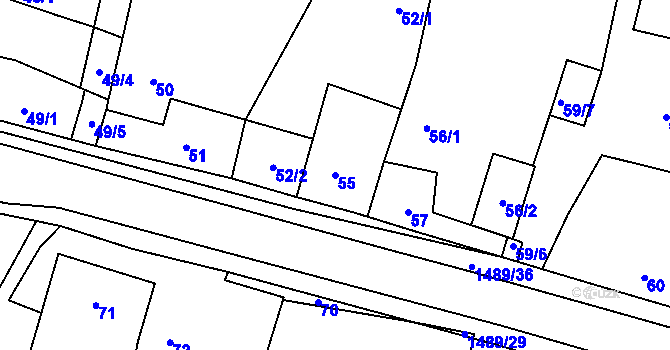 Parcela st. 55 v KÚ Homole, Katastrální mapa