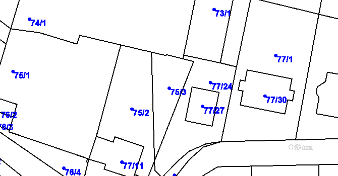 Parcela st. 75/3 v KÚ Homole, Katastrální mapa