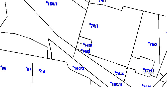 Parcela st. 76/2 v KÚ Homole, Katastrální mapa
