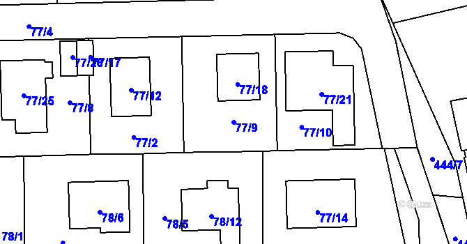 Parcela st. 77/9 v KÚ Homole, Katastrální mapa