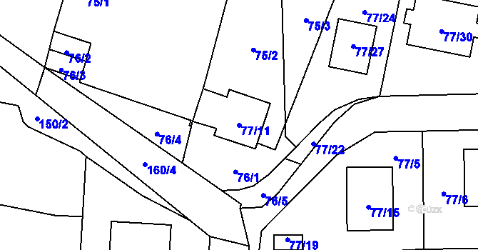 Parcela st. 77/11 v KÚ Homole, Katastrální mapa