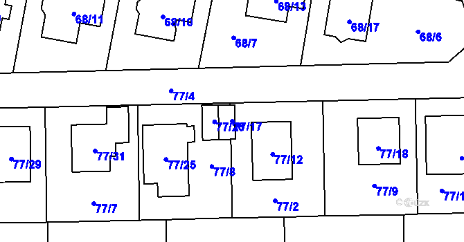 Parcela st. 77/17 v KÚ Homole, Katastrální mapa