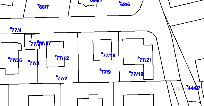 Parcela st. 77/18 v KÚ Homole, Katastrální mapa