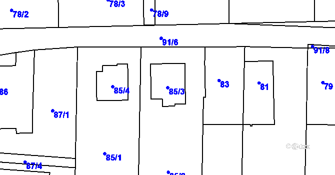 Parcela st. 85/3 v KÚ Homole, Katastrální mapa