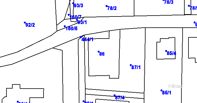 Parcela st. 86 v KÚ Homole, Katastrální mapa