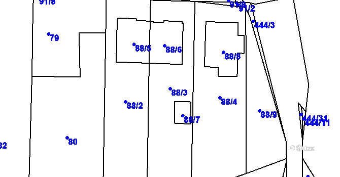 Parcela st. 88/3 v KÚ Homole, Katastrální mapa
