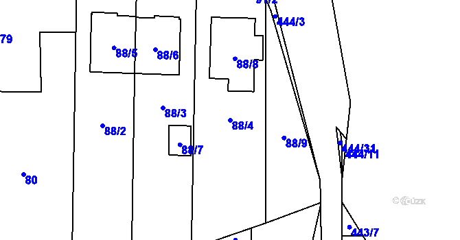 Parcela st. 88/4 v KÚ Homole, Katastrální mapa