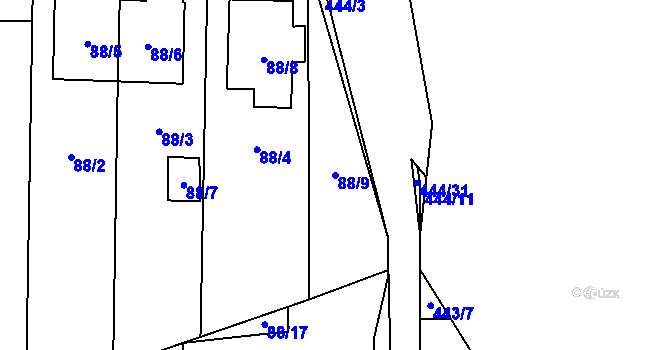Parcela st. 88/9 v KÚ Homole, Katastrální mapa