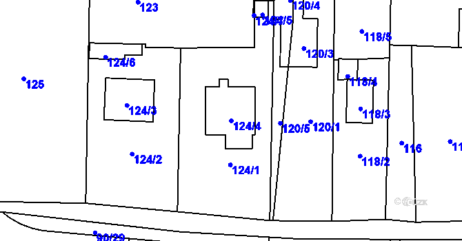Parcela st. 124/4 v KÚ Homole, Katastrální mapa