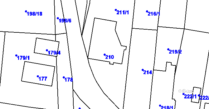 Parcela st. 210 v KÚ Homole, Katastrální mapa