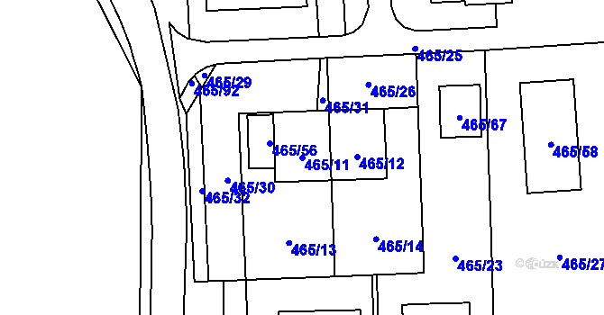 Parcela st. 465/11 v KÚ Homole, Katastrální mapa