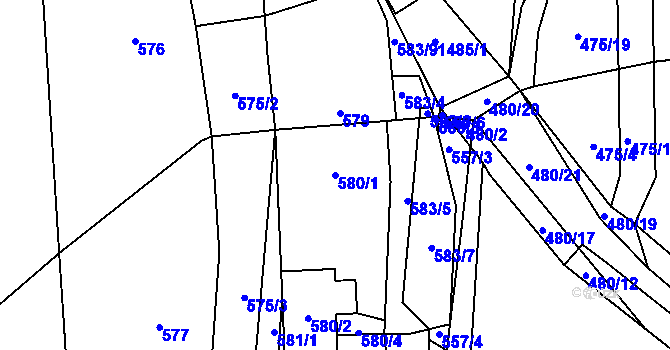 Parcela st. 580/1 v KÚ Homole, Katastrální mapa