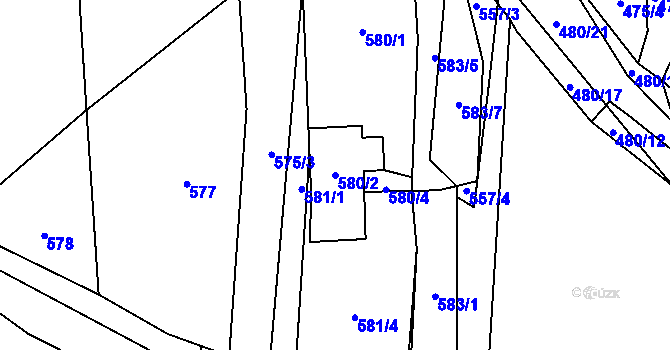 Parcela st. 580/2 v KÚ Homole, Katastrální mapa