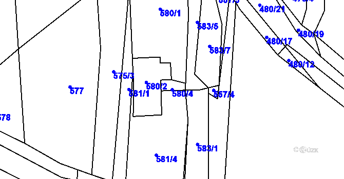 Parcela st. 580/4 v KÚ Homole, Katastrální mapa