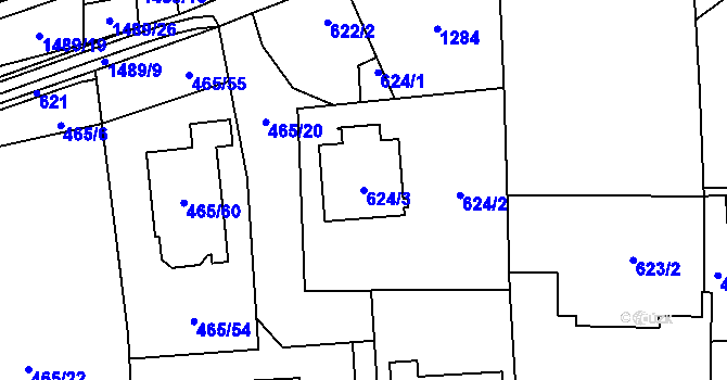 Parcela st. 624/3 v KÚ Homole, Katastrální mapa