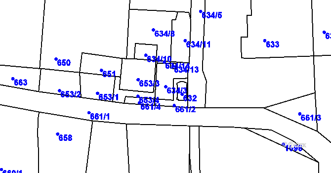 Parcela st. 634/3 v KÚ Homole, Katastrální mapa