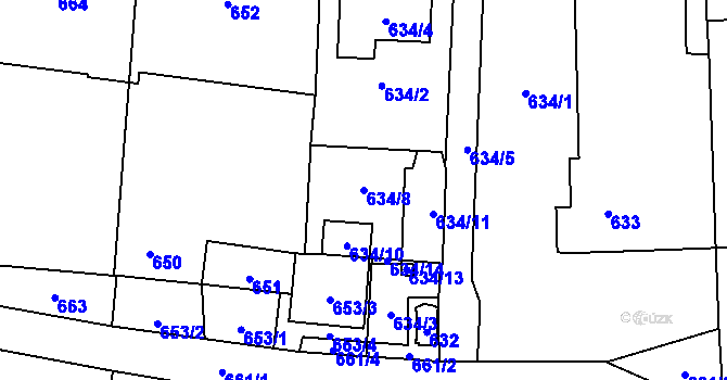 Parcela st. 634/8 v KÚ Homole, Katastrální mapa