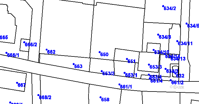 Parcela st. 650 v KÚ Homole, Katastrální mapa