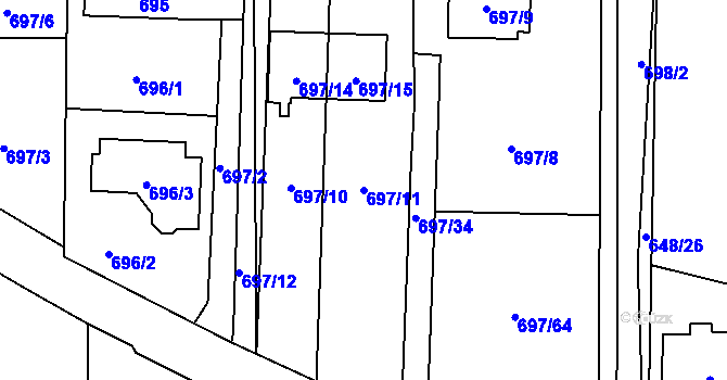 Parcela st. 697/11 v KÚ Homole, Katastrální mapa