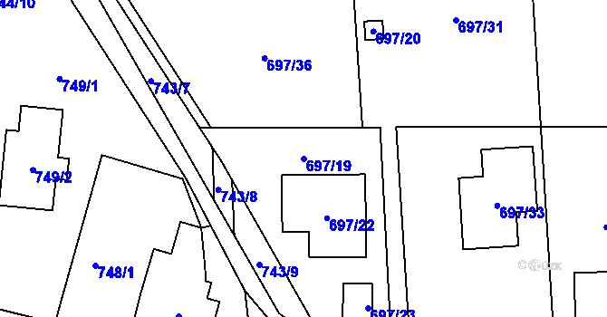 Parcela st. 697/19 v KÚ Homole, Katastrální mapa