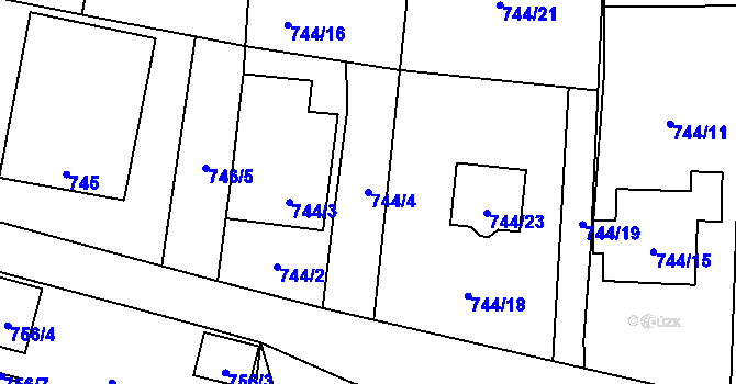 Parcela st. 744/4 v KÚ Homole, Katastrální mapa