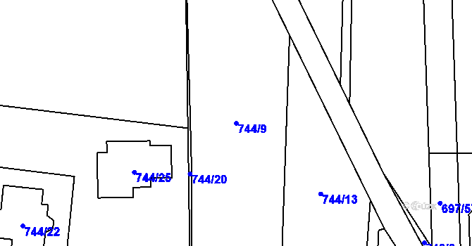 Parcela st. 744/9 v KÚ Homole, Katastrální mapa
