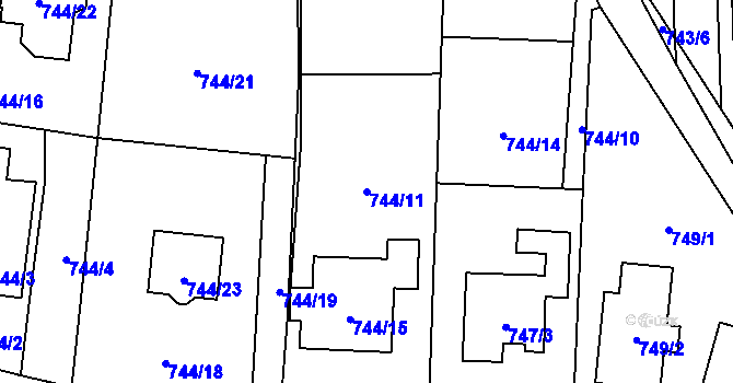 Parcela st. 744/11 v KÚ Homole, Katastrální mapa