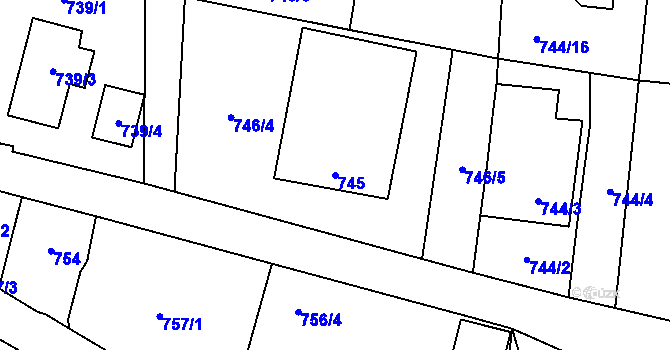 Parcela st. 745 v KÚ Homole, Katastrální mapa
