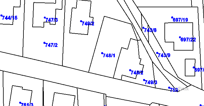 Parcela st. 748/1 v KÚ Homole, Katastrální mapa