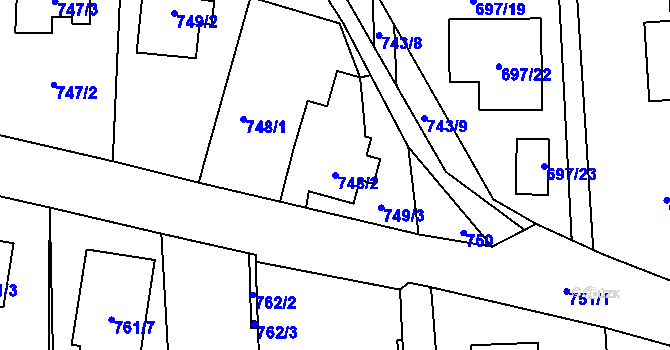 Parcela st. 748/2 v KÚ Homole, Katastrální mapa