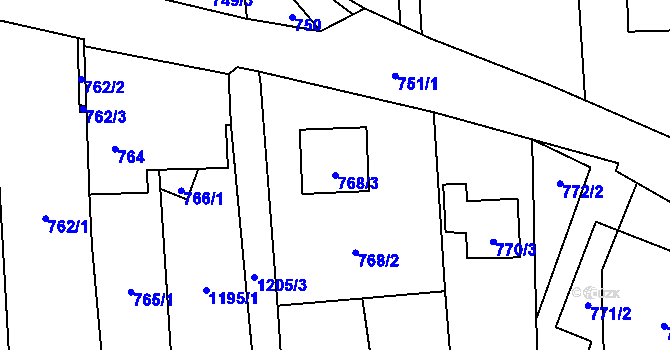 Parcela st. 768/3 v KÚ Homole, Katastrální mapa